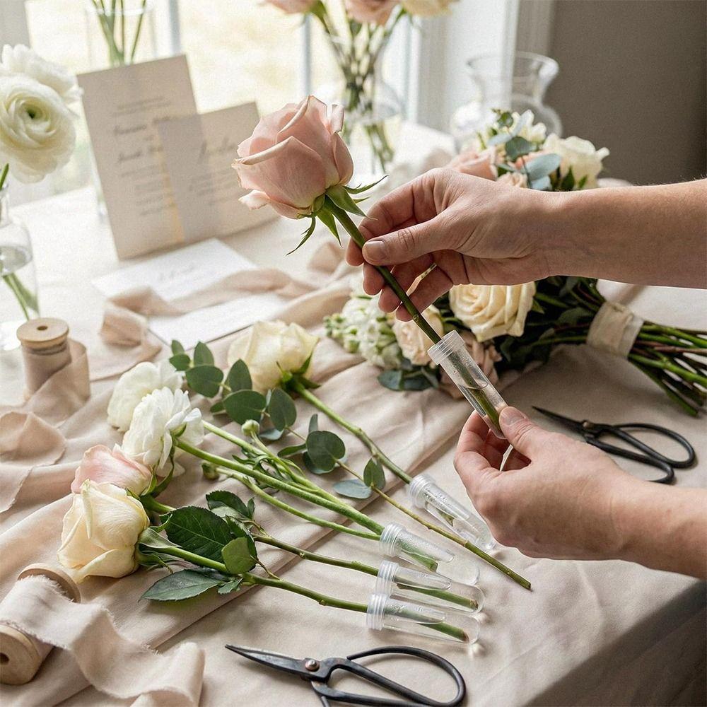 100Pcs Transparent Plastic Flower Preservation Pipe with Caps Nutritional Flower Tube Flowers Decor