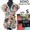 XOXO USA прозрачная блузка с коротким рукавом и цветочным принтом женская S-M многоцветная(ИСПОЛЬЗОВАЛ)
