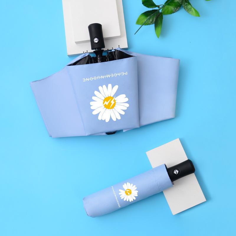 Compact Women's Five-Fold Sunshade Umbrella - Black Glue, UV Protection, for Sunny and Rainy Days, Customizable for Advertising