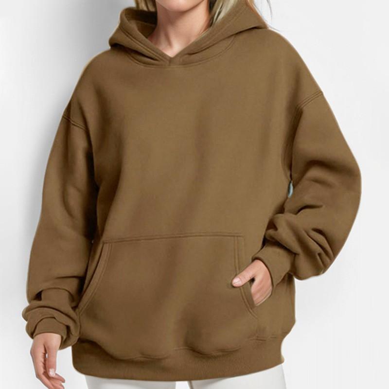 Womens Oversized Hooded Sweatshirt Long Sleeve Solid Color Casual Chic Top Winter