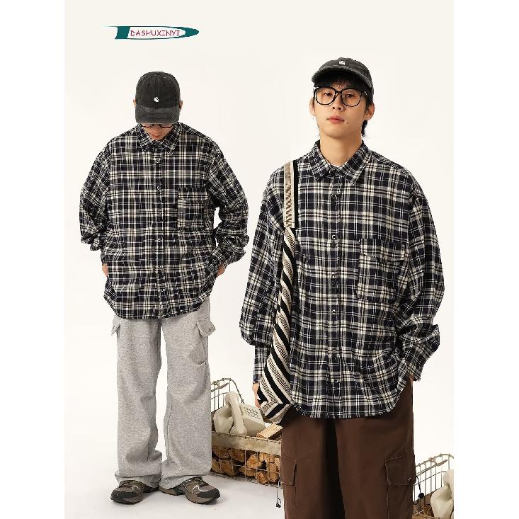 Мужская рубашка Maillard Wear в американском стиле в клетку, тонкое пальто для мальчиков, модная рубашка в корейском стиле