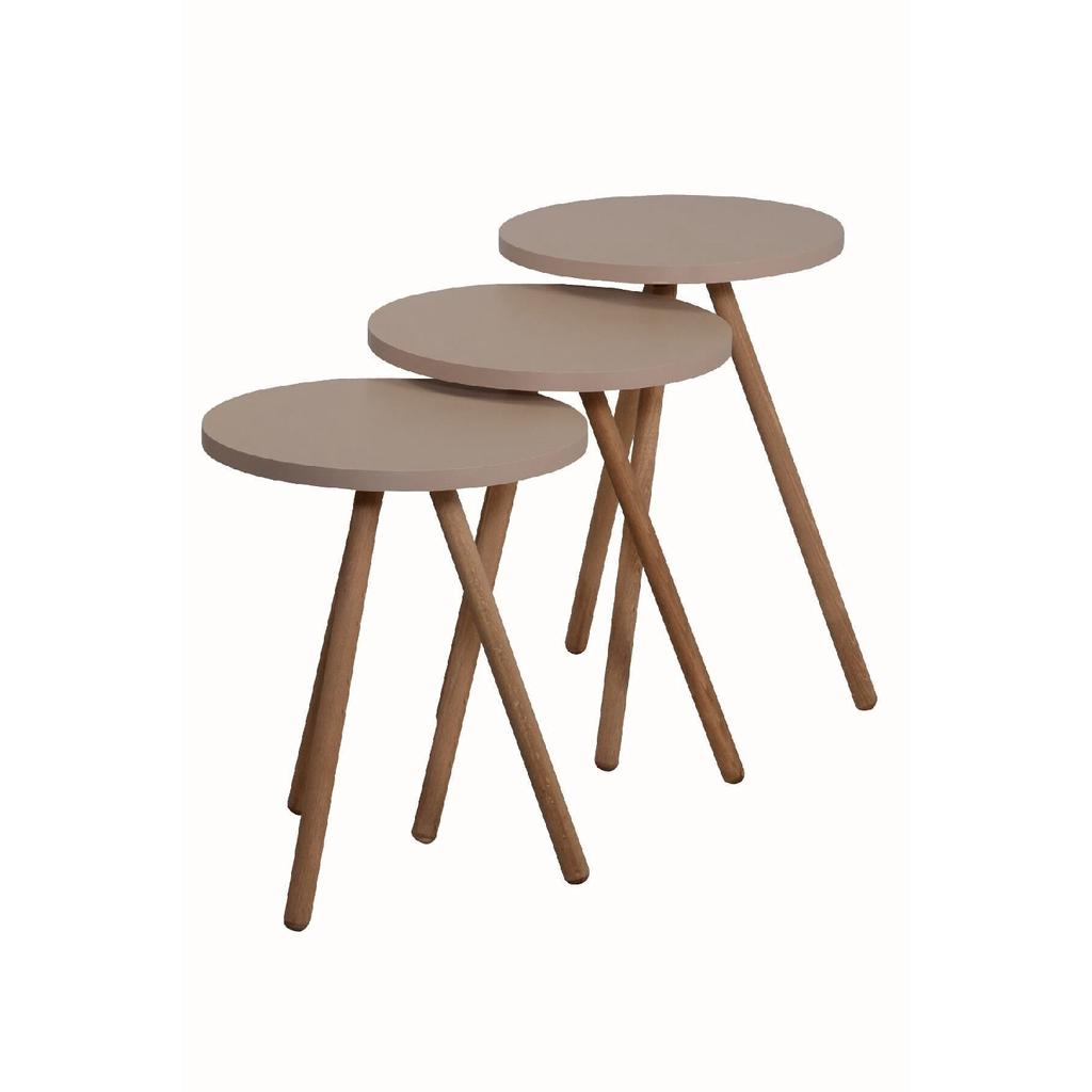 Красочный тройной журнальный столик с деревянными ножками, круглый пастельный дизайн, кремовый