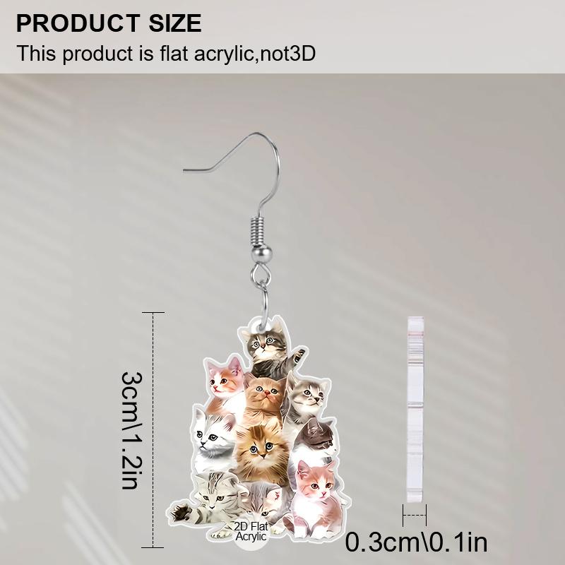 2D Flat Novelty Cat Earring Acrylic Animal Cat Dangle Drop Earring for Women Jewelry