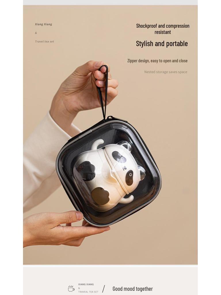 Дорожный чайный набор «Панда»: Портативный чайник и чайные чашки для кемпинга - Элегантный и милый дизайн для дам