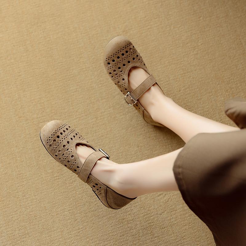 Fashion 2025 New Spring Cow Suede Leather Woman Shoes Round Toe Women Flats Shoes for Women Flat Heel Loafers Sheepskin Leather Shoes