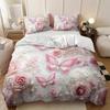 3pcs Pink Bedding Set Butterfly Flowers Printed Cozy Duvet Cover King Queen Twin Size Birthday Gift for Adult Bedroom Decoration