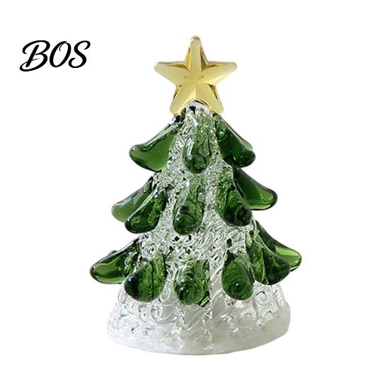 Colorful Glass Table Decorations Handmade Christmas Tree Lighted Figurine, Mini Luminous Xmas Miniature Crystal Ornament Night Light, Art Tabletop