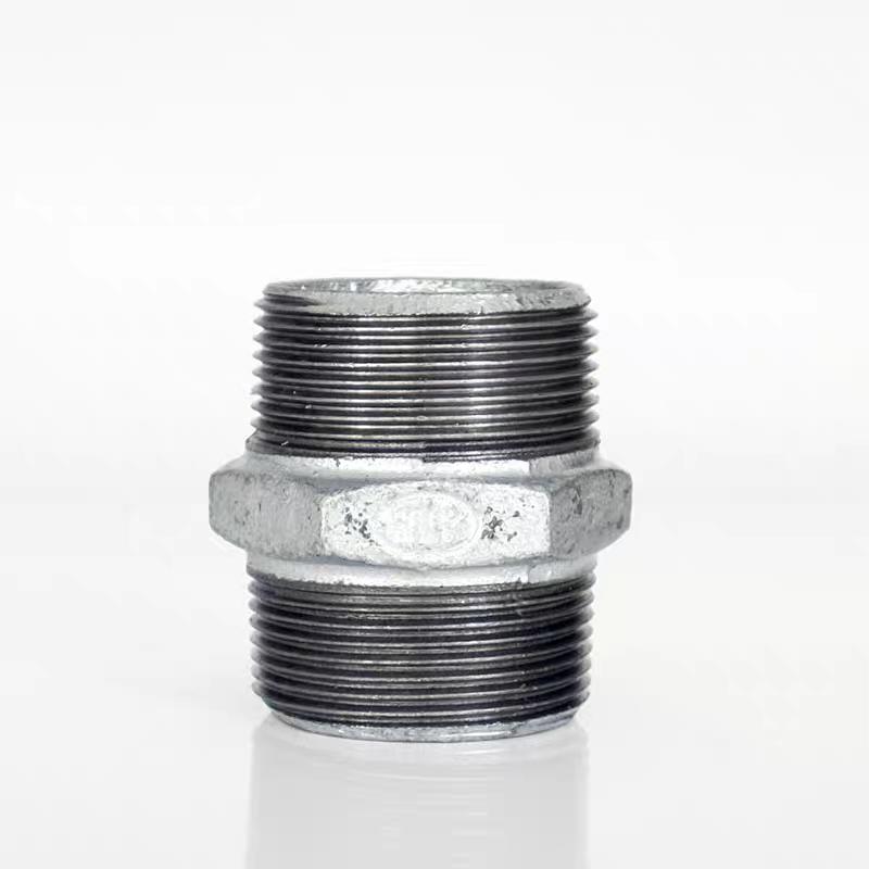 Galvanized Dual-Ended Hex Nipple Connector, Malleable Iron Pipe Fitting, Equal & Variable Diameter Options