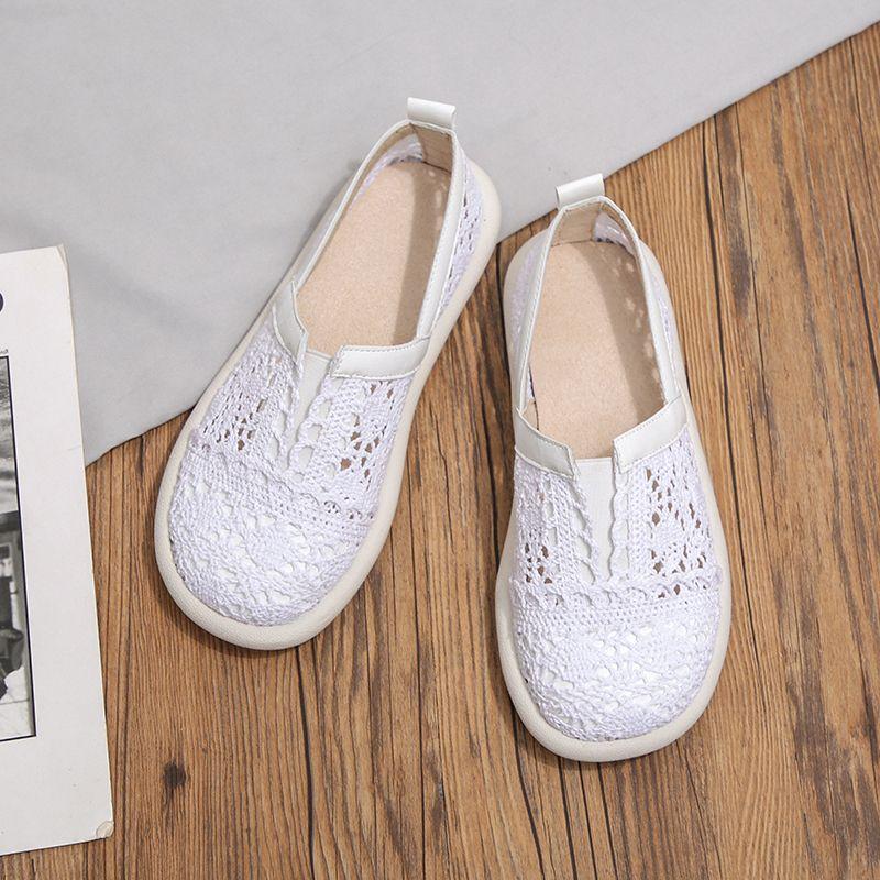 Casual Slip On Hollow Lace Breathable Shoes for Women Summer Aesthetic Designer Luxury 2025 New Light Round Toe Woman Footwear