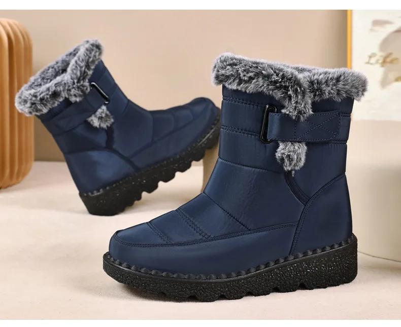 Модные женские ботинки на танкетке, плюшевые зимние ботинки, нескользящие, водонепроницаемые, удобные, теплые, хлопковые, уличные ботинки, женские ботинки на платформе с высоким верхом