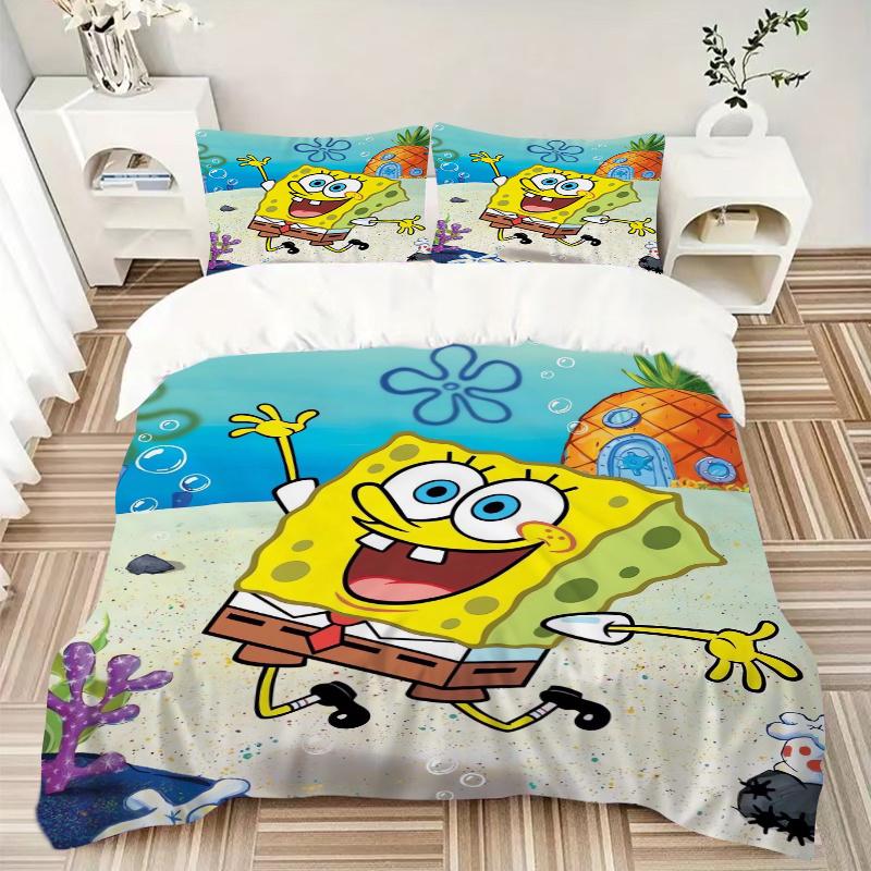 3pcs SpongeBob SquarePants Bedding Set - 1 Soft Quilt Cover + 2 Pillowcases, Machine Washable - Suitable for All Seasons, Perfect Gift for F