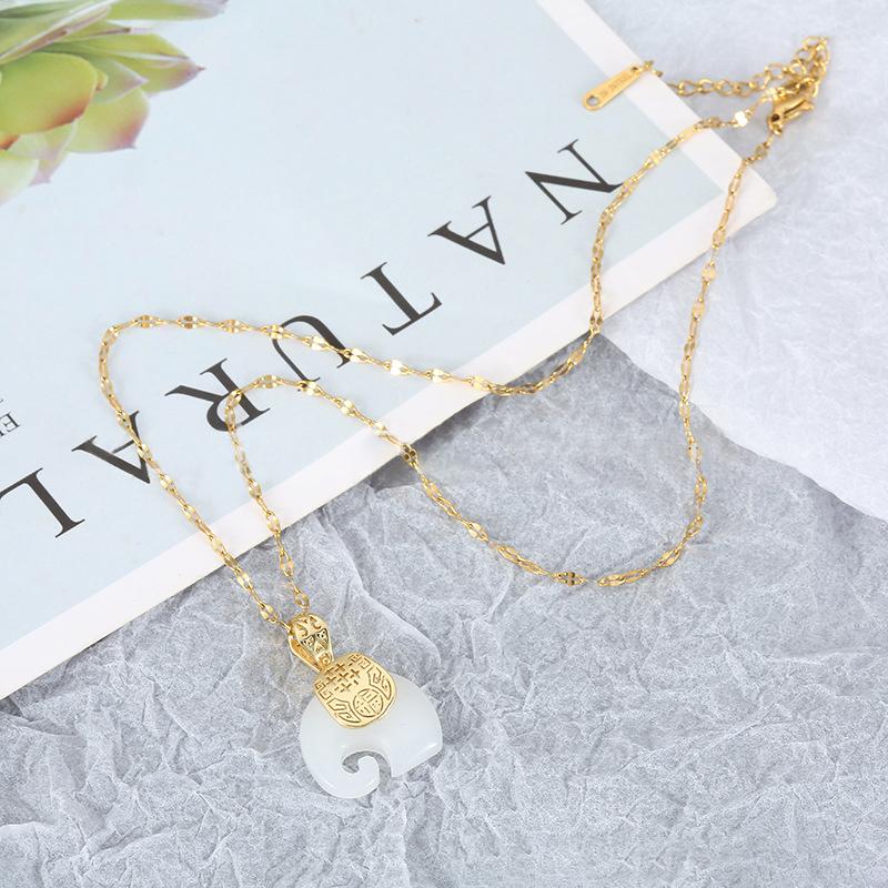 2021 Винтажное ожерелье-чокер с подвеской в виде слона из белого нефрита Хотан