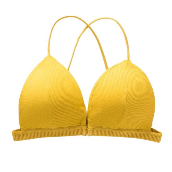 Women Solid Color Bra Triangle Cup Thin Straps Wrapping Chest Front Buckle Wireless Ribbed