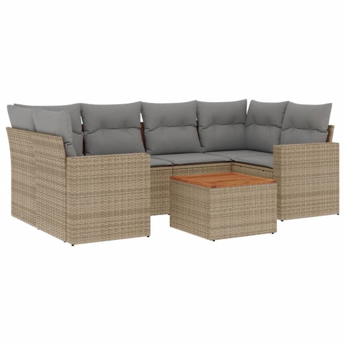 VidaXL Salon de Jardin avec Coussins 7 pcs, Canapés de Terrasse, Ensemble de Meubles de Patio, Mobilier d'Extérieur, Beige 3224022