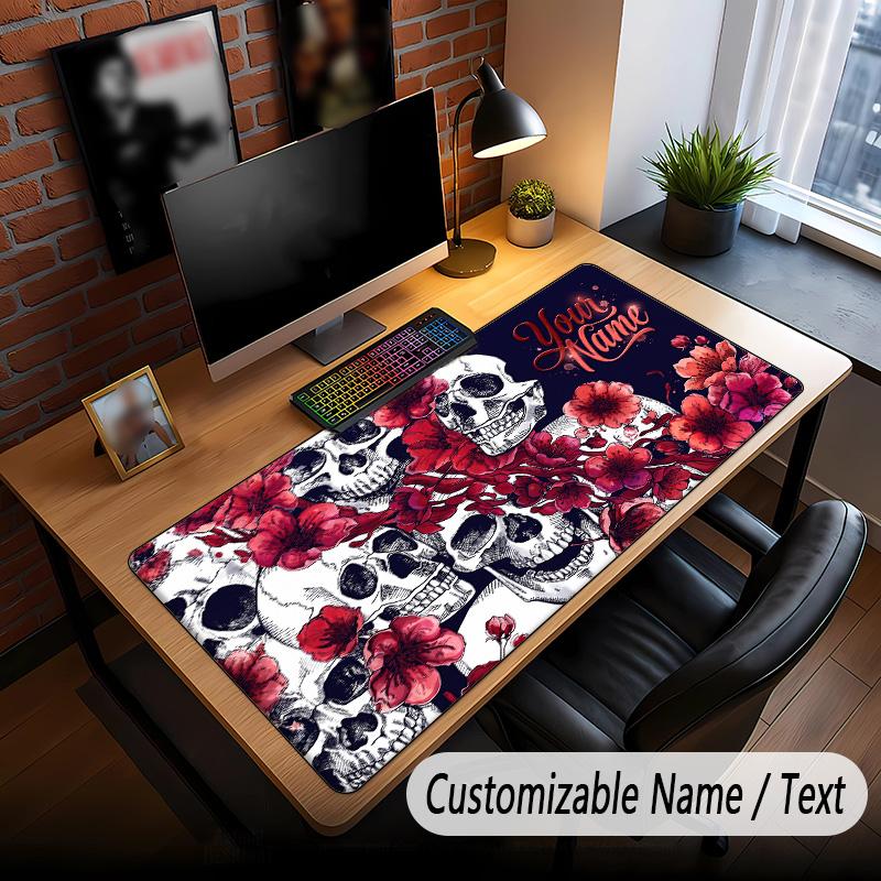 Skull Gothic Theme Custom Mouse Pad Personalized With Name Text Customized Desk Mat For Office Home Decor