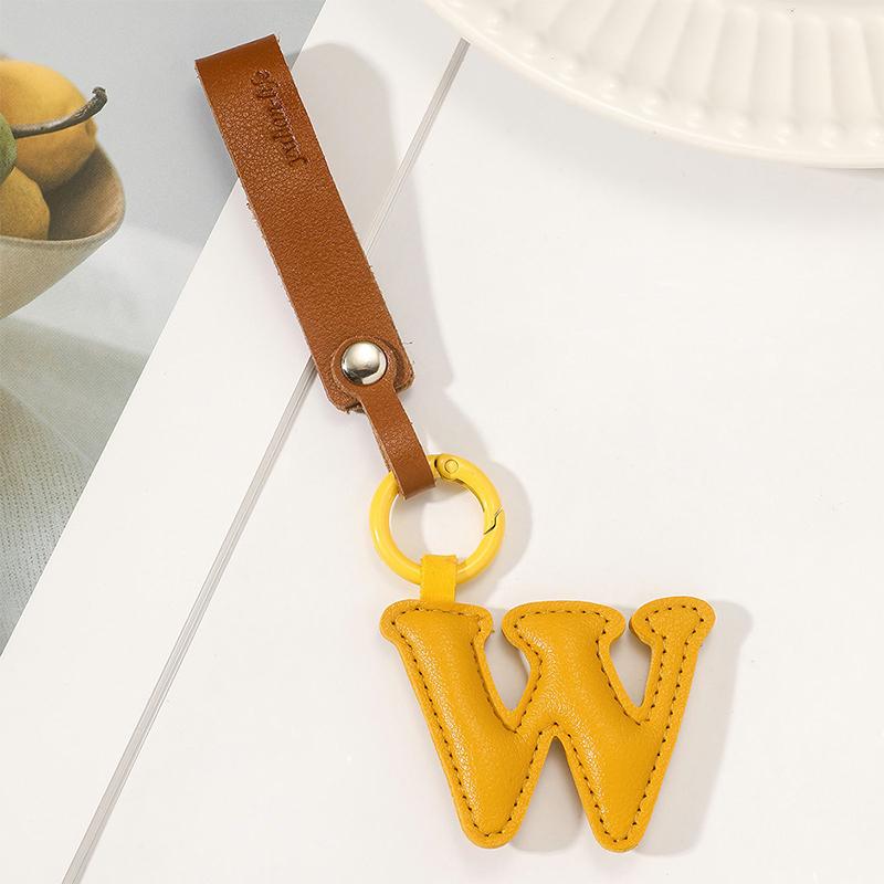 A To Z Pu Leather Initial Letter Keychain Women Cartoon Candy Color Bag Phone Pendant Car Keyrings Jewelry Gifts