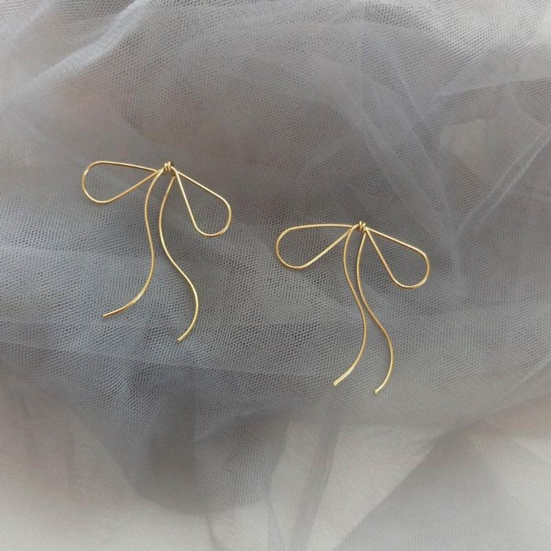 Simple Line Charm Earrings Bows Shape Dangle Ear Rings Bowknot Pendant Eardrop Versatile Metal Accessory for Daily Wear