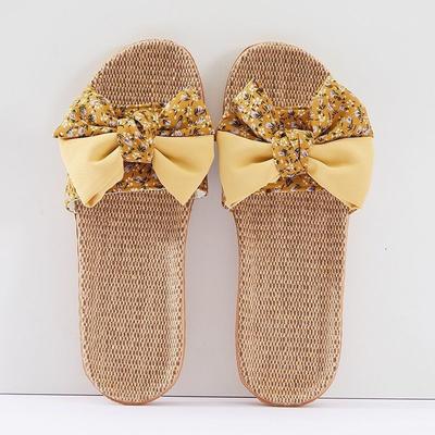 Корейская версия льняные тапочки с бантом для дома, с мягкой подошвой, милые, нескользящие, домашние тапочки, дышащие и освежающие, для салона красоты