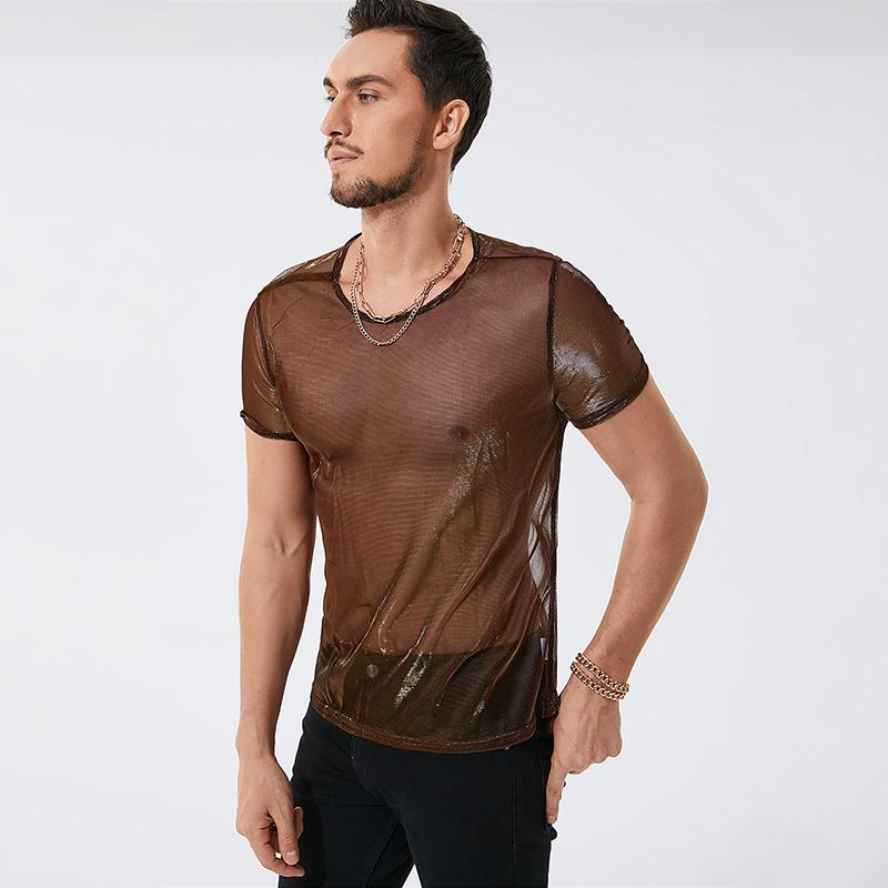 INCERUN S-5XL мужские повседневные футболки, уличная одежда, прозрачные топы со вспышкой, блестящие футболки с короткими рукавами для вечеринок, ночного клуба