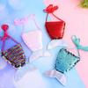 Creative Travel Portable Girls Cute Money Key Card Storage Bag with String Shiny Color Sequin Mermaid Tail Shape Kid Coin Purse