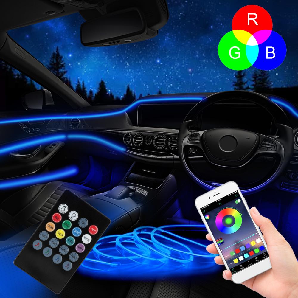 RGB Атмосферная лампа Свет в салон автомобиля Пульт дистанционного управления Автомобильный декоративный свет Оптическое волокно Атмосферные лампы Управление через приложение 6 метров