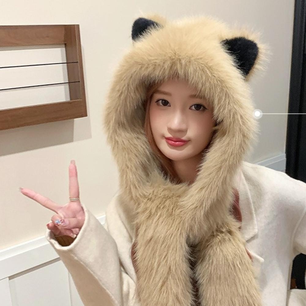 Soft Plush Beanie Hat Scarf Winter Warm Scarf Set Hooded Creative Integrated Cap Scarf