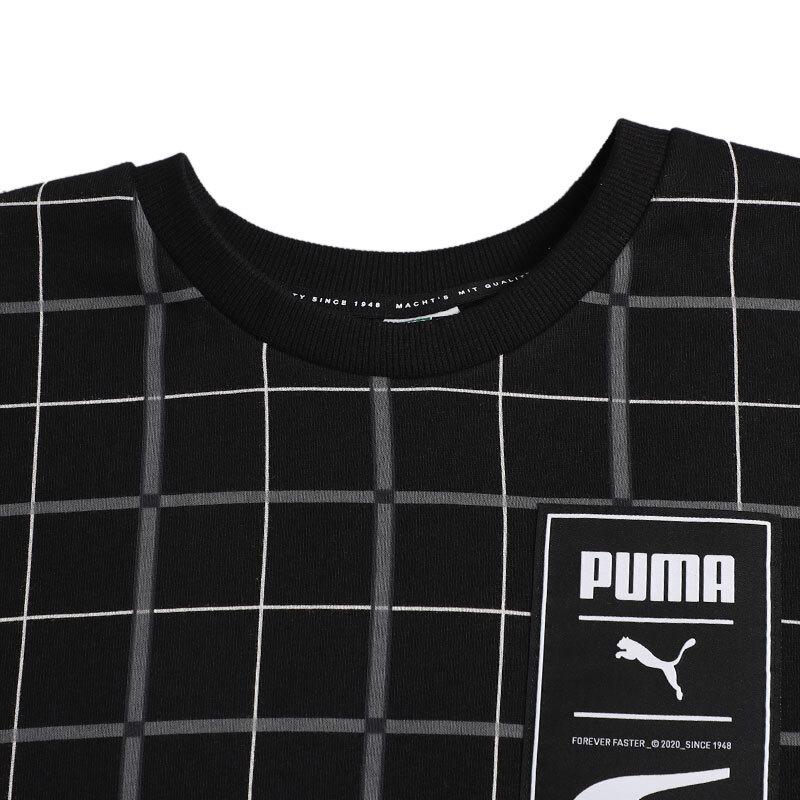 Puma Houndstooth Sport Running Casual Crew Neck Pullover Knit Sweatshirt Women Tops Black 597892-51