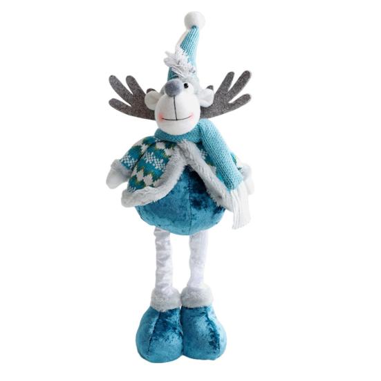 Christmas Doll Ornament Plush Standing Santa Claus Reindeer Snowman Figure with Telescope Leg Blue Gnome Doll Toy for Tree Fireplace Window Table