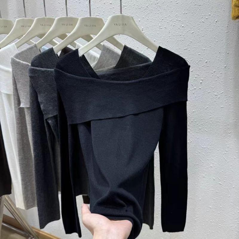 Элегантный однотонный длинный рукав вязаный свитер новая модная нижняя рубашка для женщин ранняя осень внутренний пуловер повседневная базовая одежда 2583