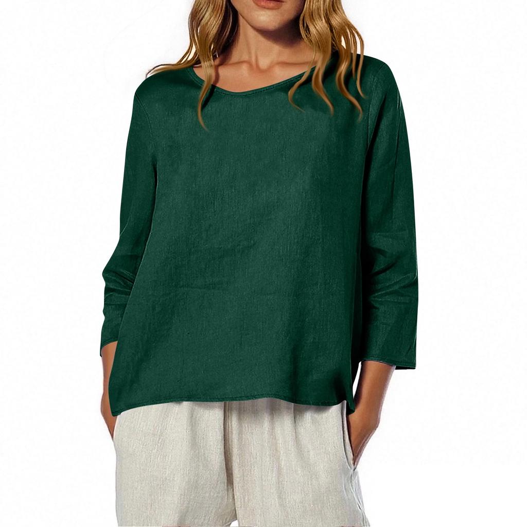 Women's O-Neck 3/4 Sleeve Solid Color Top T-shirt