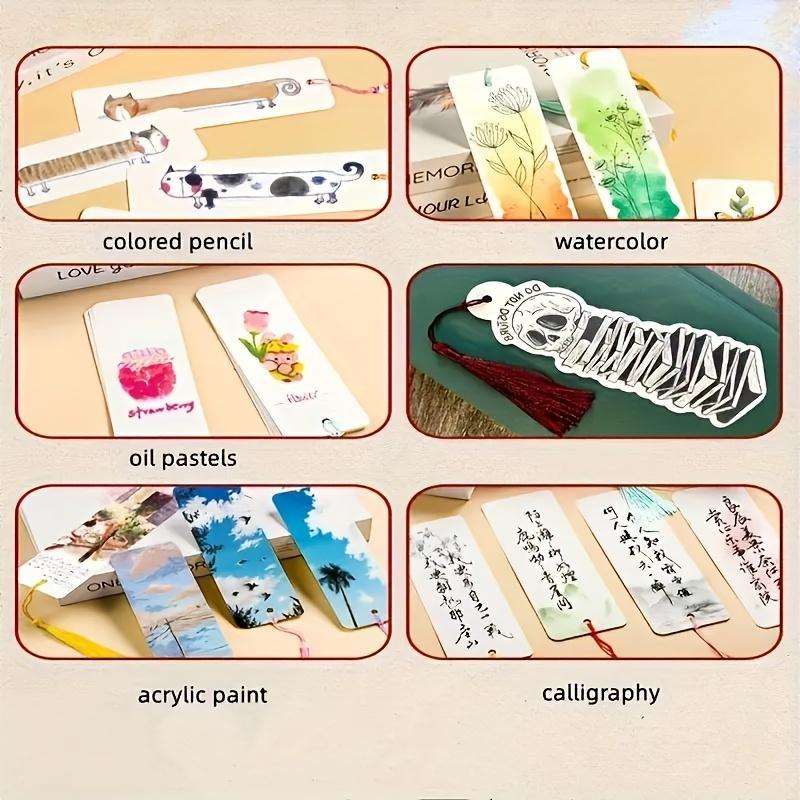 25 Watercolor Paper Bookmarks Blank Creative Hand-drawn Labels with Colored Tassels for DIY Coloring Powder Acrylic and Watercolor Art Projects