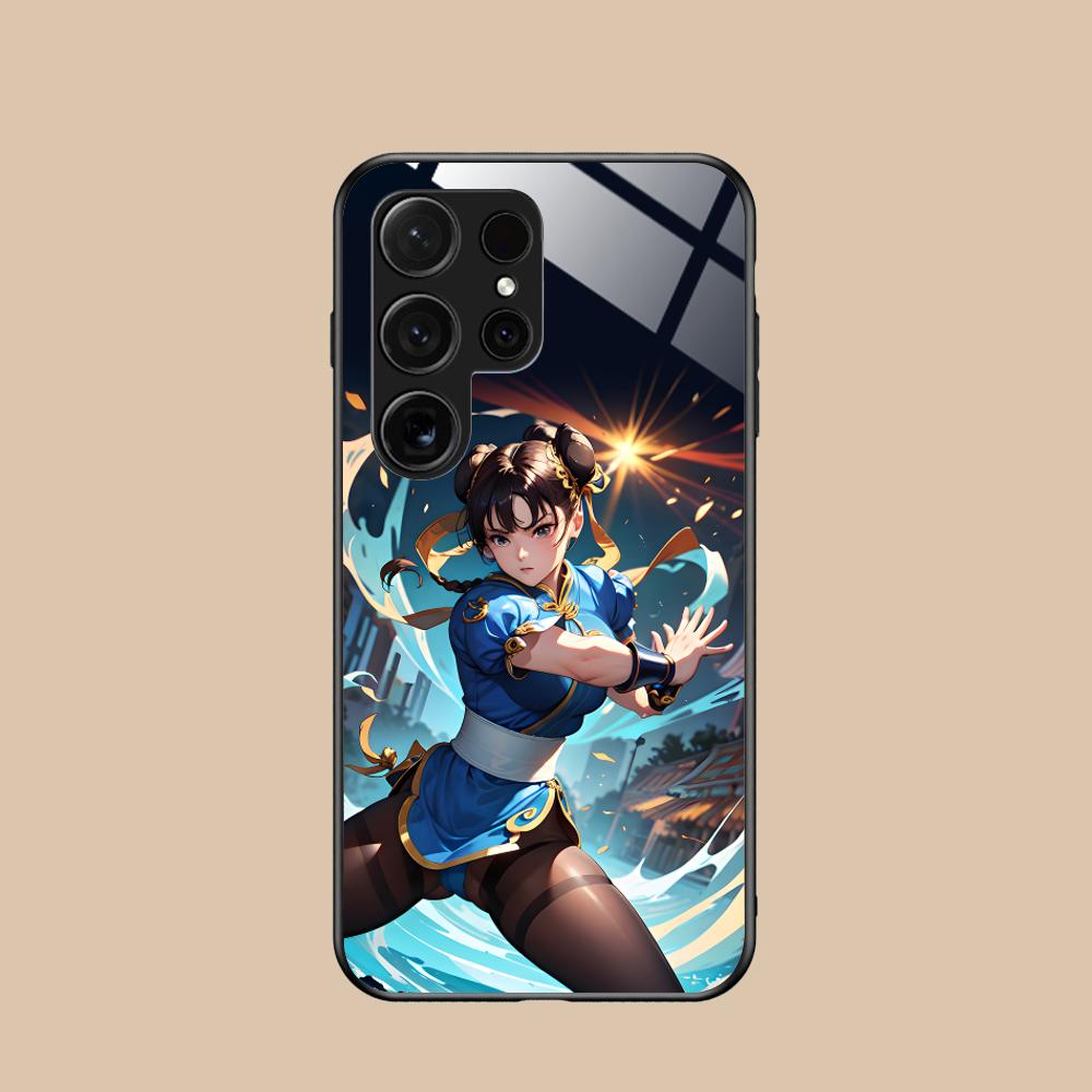 Чехол для телефона Street Fighter Chunli для Samsung Galaxy A56 55 54 53 52 51 36 35 34 23 16 15 5G Стеклянный Цветной Чехол Роскошный Красивый