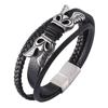 Punk Men Multilayer Leather Bracelets Braided Rope Charm Bracelets Stainless Steel Magnetic Clasp Wristband Male Gift BB0447