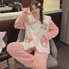 Women's Autumn/Winter Plush Pajama Set: Long Sleeve Cardigan & Trousers, Coral Fleece, Plus-Size