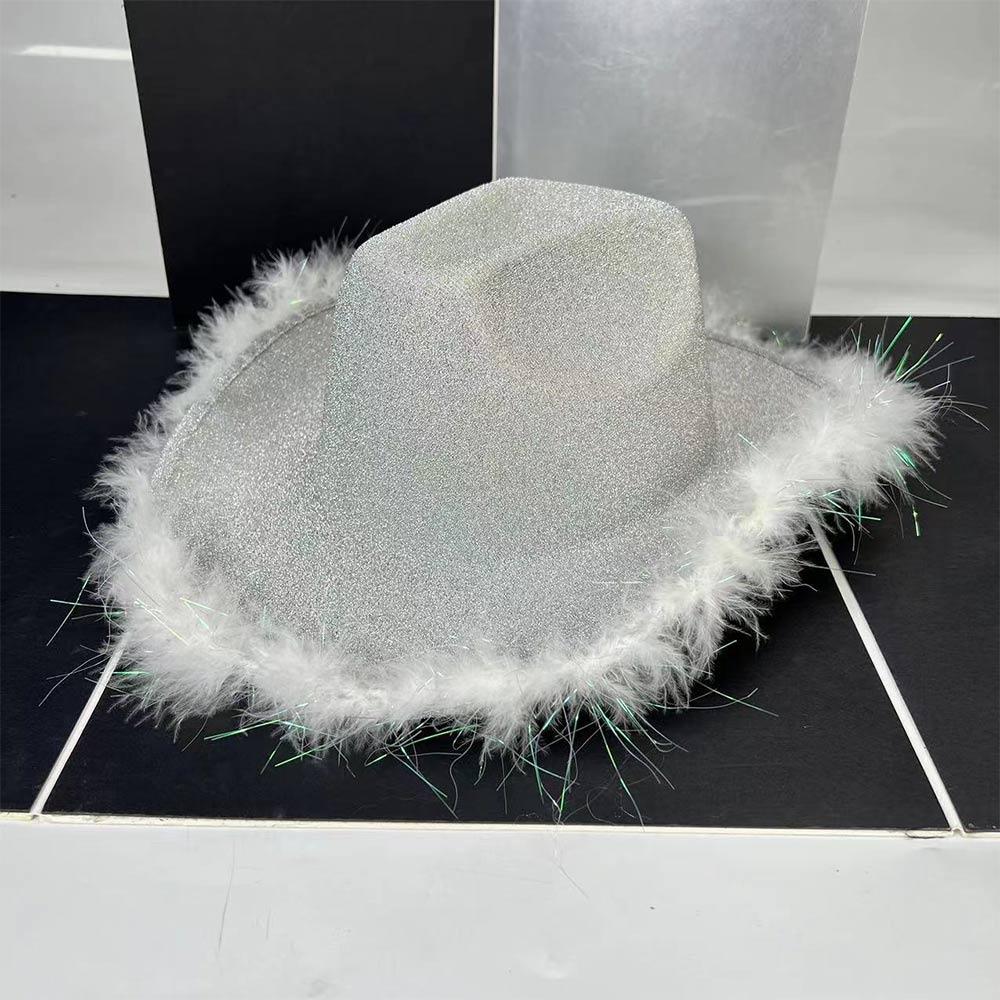 Plush Brim Cowboy Bucket Hat Pink Silver Panama Hat New Fisherman Cap for Camping Hiking