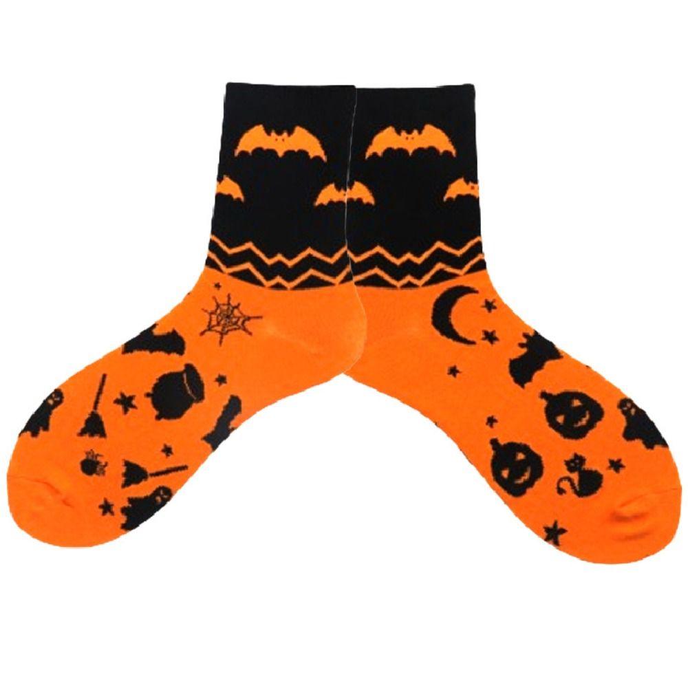 2Pairs Pumpkin Tube Socks Bat Cotton Socks Women Breathable Mid-Calf Stockings  Party