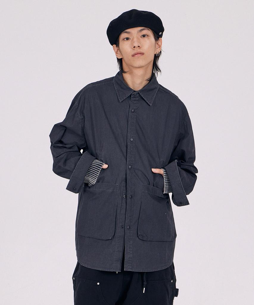 В НАСТОЯЩЕЕ ВРЕМЯ Куртка-рубашка с карманами, garment washed_Черный