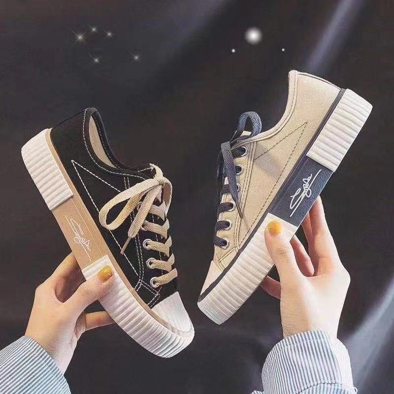 Spring and Autumn New Canvas Shoes Female Students Lace-up Board Shoes Biscuit Shoes Breathable Casual Women's Shoes Small White Shoes