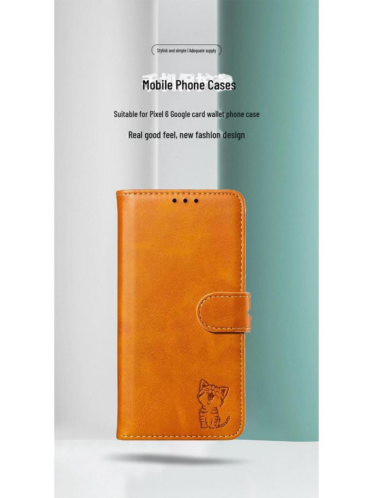 Pixel6 Google Card Wallet Phone Case Sony Flip Xperia1 Embossed Happy Cat Leather Case - Ideal for Protecting Your Phone In Style!