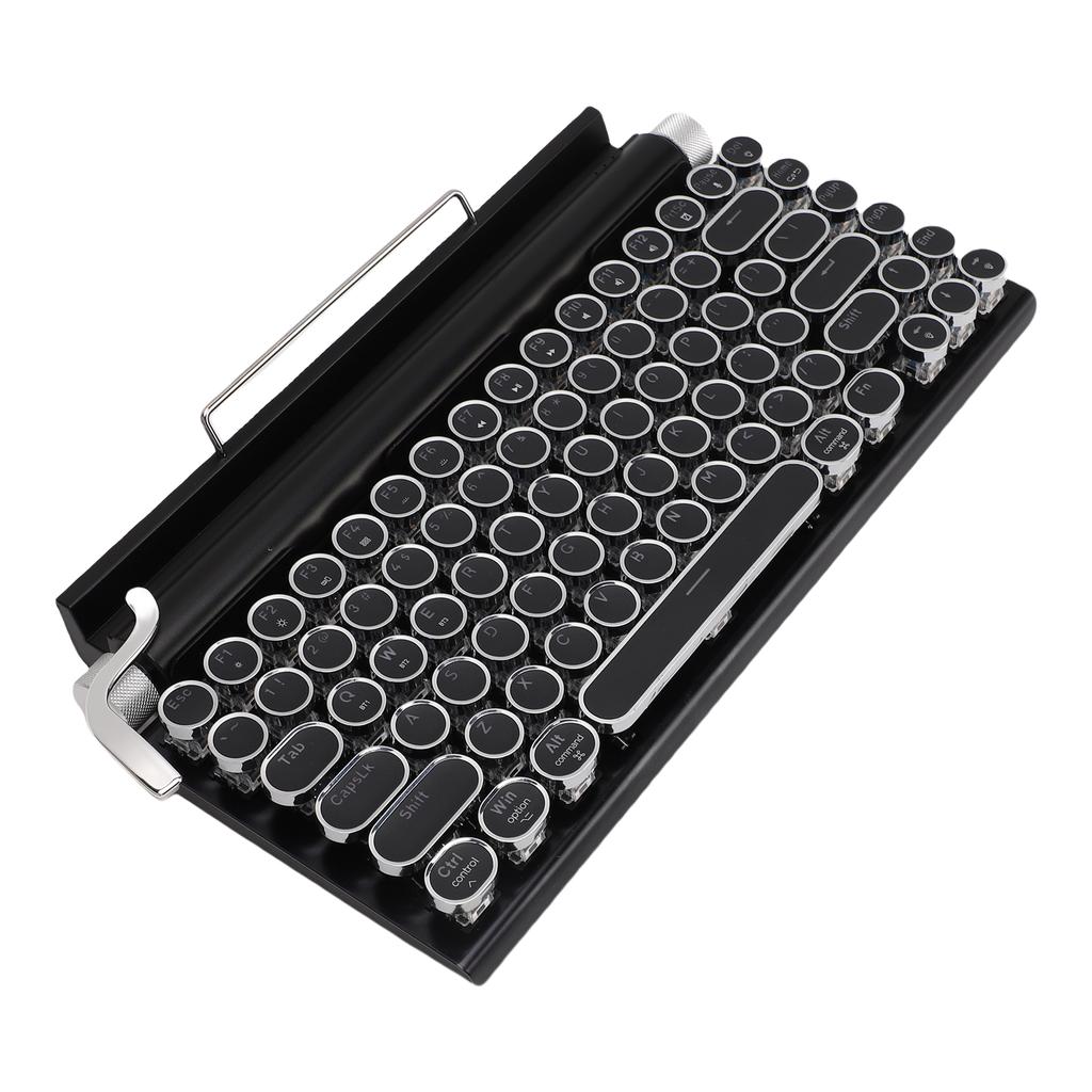 Retro Typewriter Keyboard BT Punk Round Keycap Metal Frame Wireless Mechanical Keyboard for Tablet Computer Phone Black