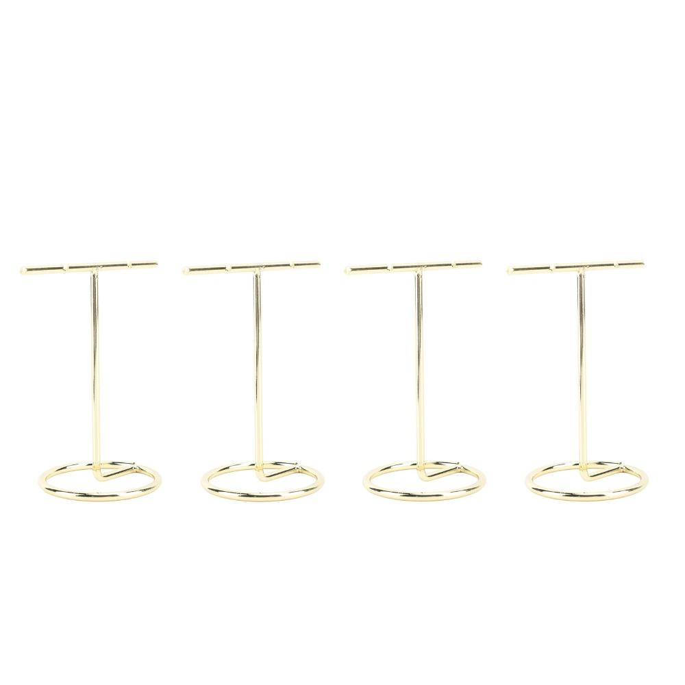 4pcs Gold T Shaped Earring Display Stand Slotted Necklace Organizer Stand Home Storage
