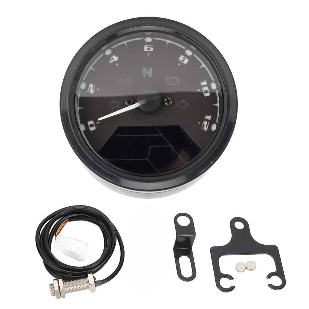 Motorcycle Speedometer Odometer 12000RPM 199KPH Retro LCD Digital Tachometer Gauge Fuel Oil Level Display Meter