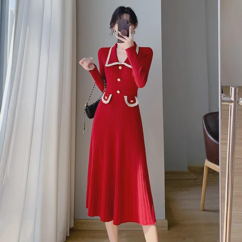 Qianjin Xiaoxiang Style Knitted Sweater Dress - 2023 Autumn/Winter Collection