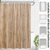 Natural Bamboo Fence Shower Curtain Smooth Texture Rustic Aesthetic Earthy Organic Bathroom Decor with 12 Hooks