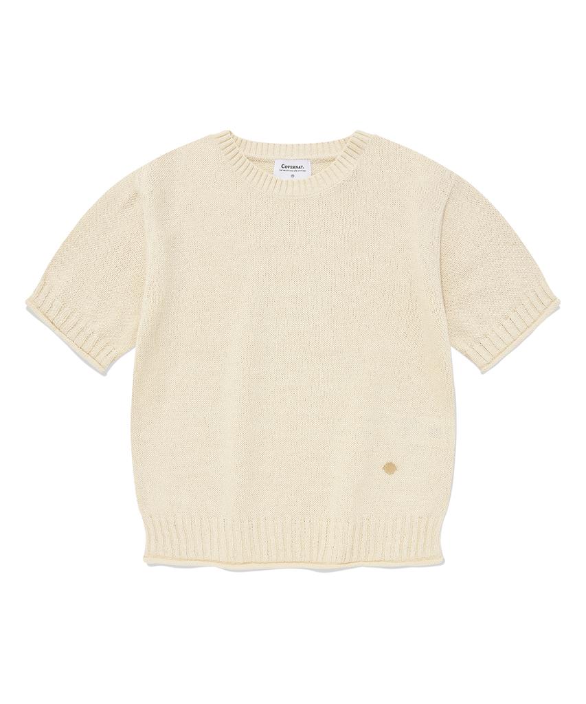COVERNAT WOMAN Paper Yarn Round Neck Half Knit Ecru