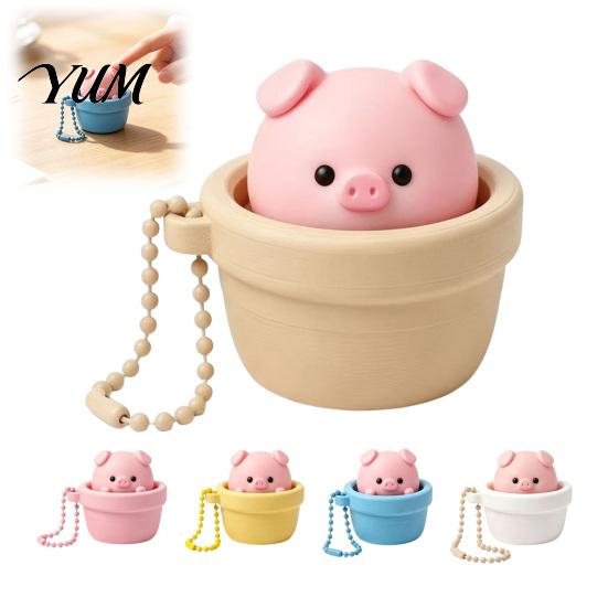 Stress Relief Gadget Potted Pig Clicker Toy with Bead Chain, Clicky Button Fidget Mechanical for Relief, Finger Backpacks School Bags Decor