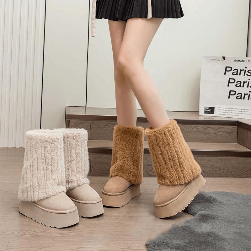 Зимние теплые сноубутсы женские зимние увеличивающие рост маффины ультралегкие на толстой подошве короткие ботинки толстые замшевые туфли-сумки женские ботинки