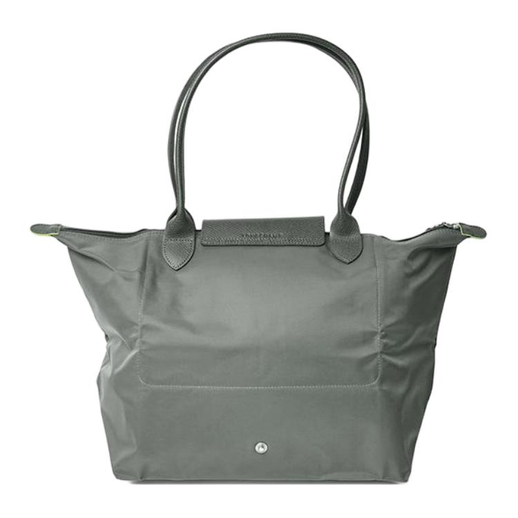 Longchamp Le Pliage Green Логотип Складная Сумка-тоут на молнии с клапаном Холст и Кожа Наплечная Сумка Большие Женские Сумки Графит 1899919P66