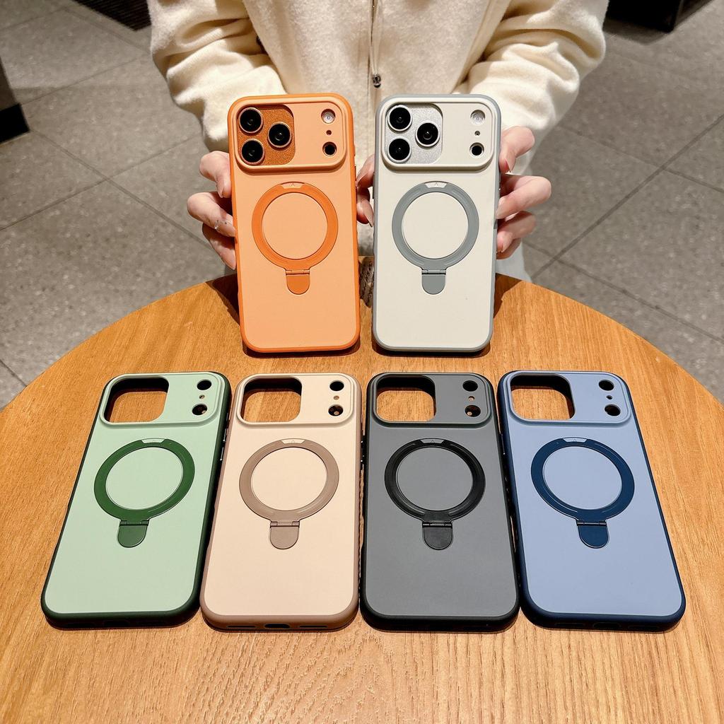 Apple iPhone 17 Pro Max Противоскользящий чехол-накладка с ощущением кожи и магнитным металлическим держателем для iPhone 16 - Защитная крышка 15