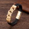 Мужской браслет в стиле панк с магнитной пряжкой, золотые браслеты с черепом, аксессуары из коровьей кожи, браслеты с подвесками, ювелирные изделия из нержавеющей стали, подарки